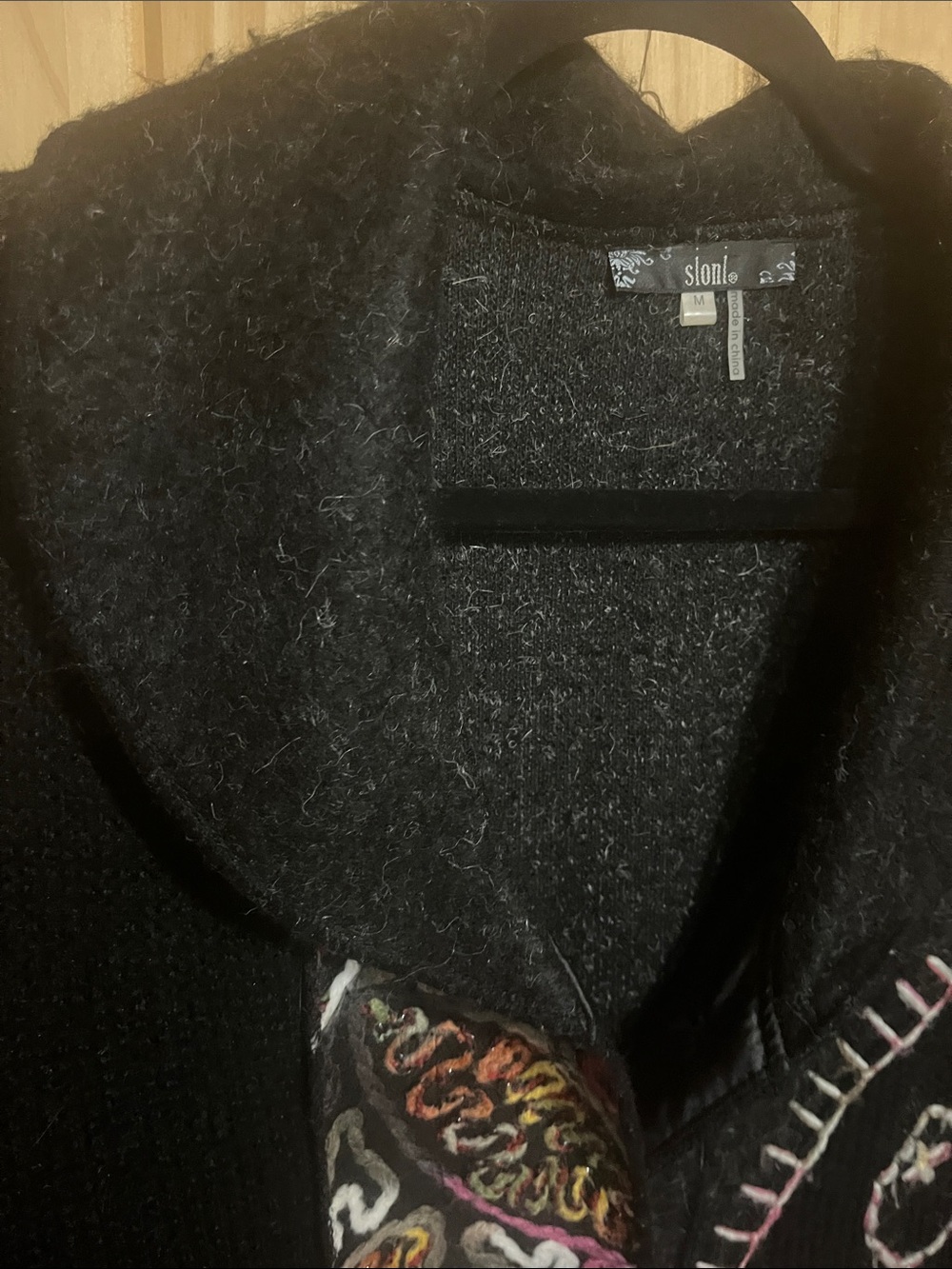 Sioni Black Wool Blend Cardigan Sweater with Multicolor Embroidery - Picture 7 of 8